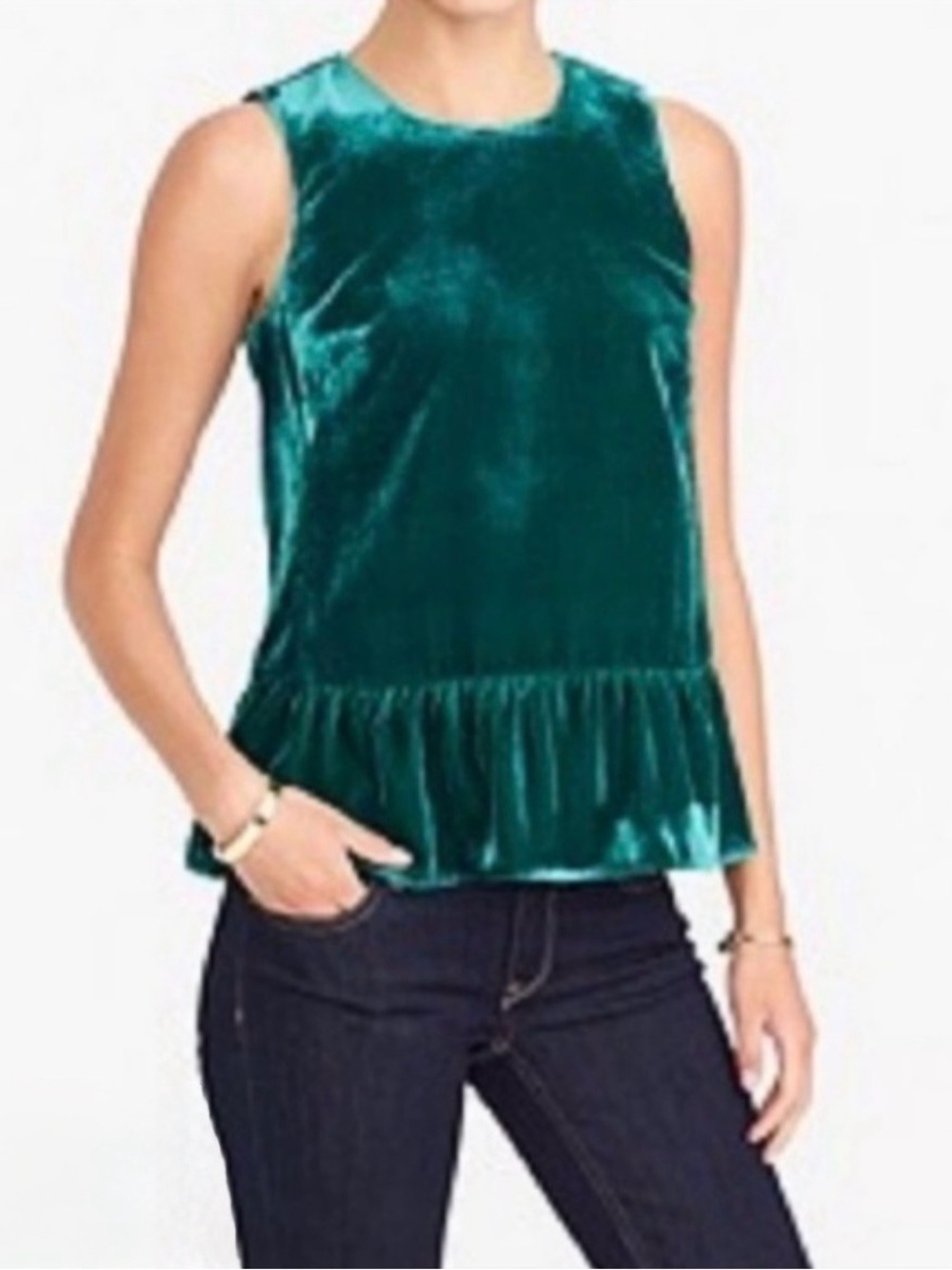 J. Crew Sleeveless Velvet Peplum Top - Green